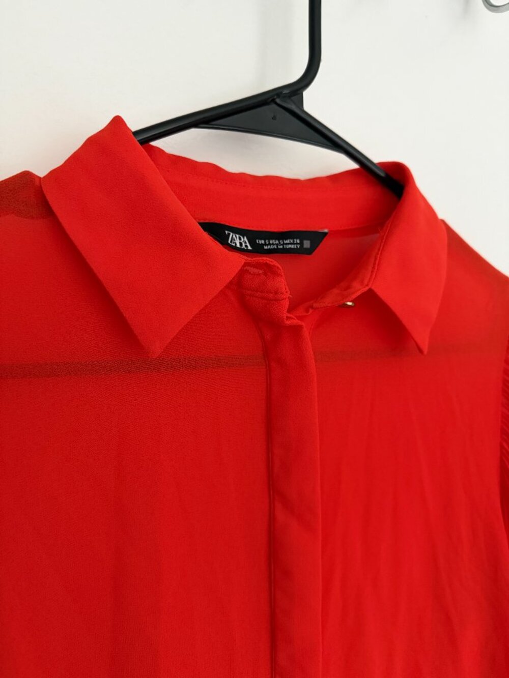 Zara Orange Sheer Button Down Shirt Size S